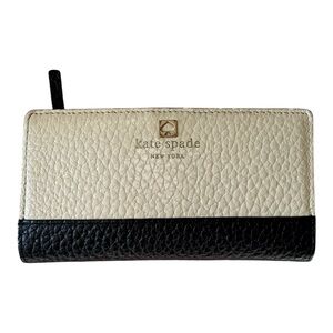 Kate Spade Color Block Slim Wallet Leather Black Cream